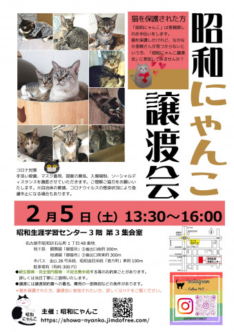 昭和にゃんこ譲渡会　in　名古屋市昭和区