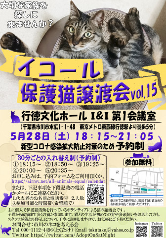 【千葉県市川市】イコール保護猫譲渡会vol.15
