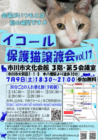 【千葉県市川市】イコール保護猫譲渡会vol.17