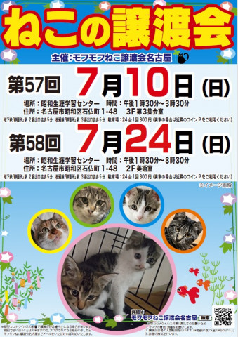 猫の譲渡会　in　名古屋市昭和生涯学習センター