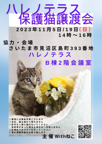 ♡ハレノテラス保護猫譲渡会♡さいたま市