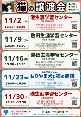 ネコの譲渡会 名古屋市守山区