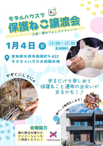 保護猫譲渡会　展示場で猫グッズ物販もあります！