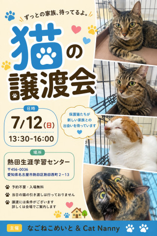 【名古屋市】熱田区譲渡会　なごねこめいと