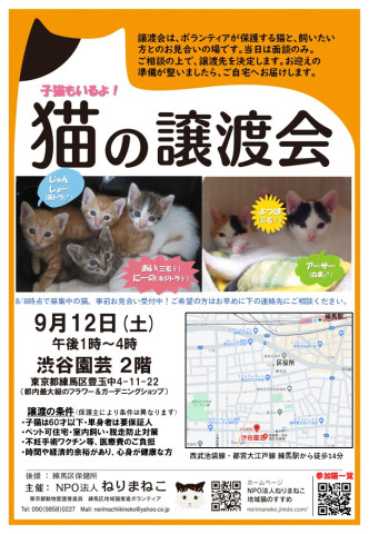 猫の譲渡会、渋谷園芸・練馬本店