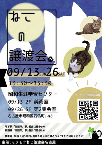 猫の譲渡会　in　名古屋市昭和生涯学習センター