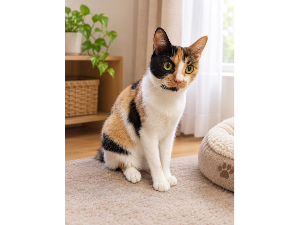 人懐こい可愛いしっぽの三毛猫